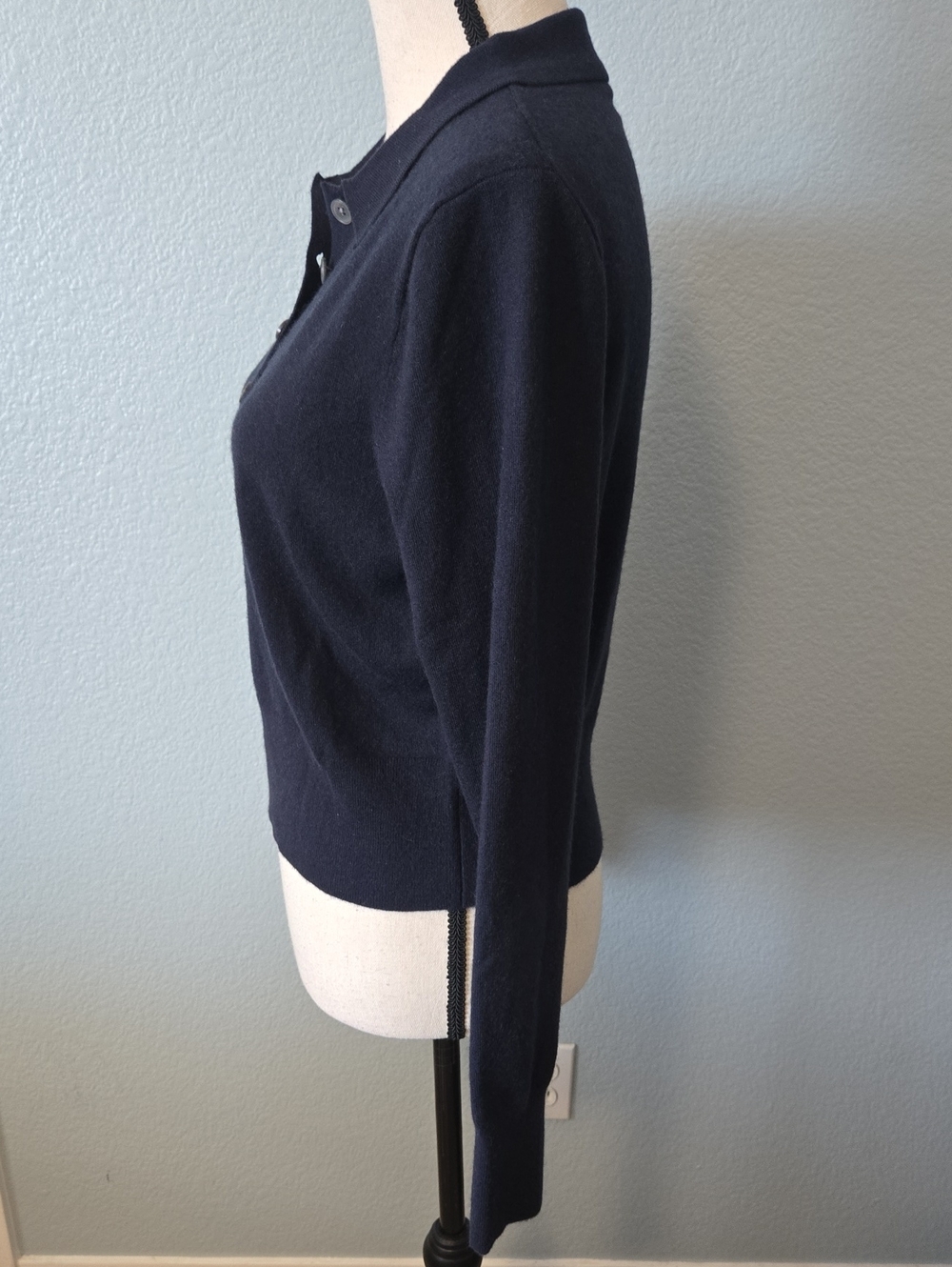 J CREW Featherweight cashmere-blend long-sleeve polo shirt In Navy Sz Medium - Picture 5 of 12